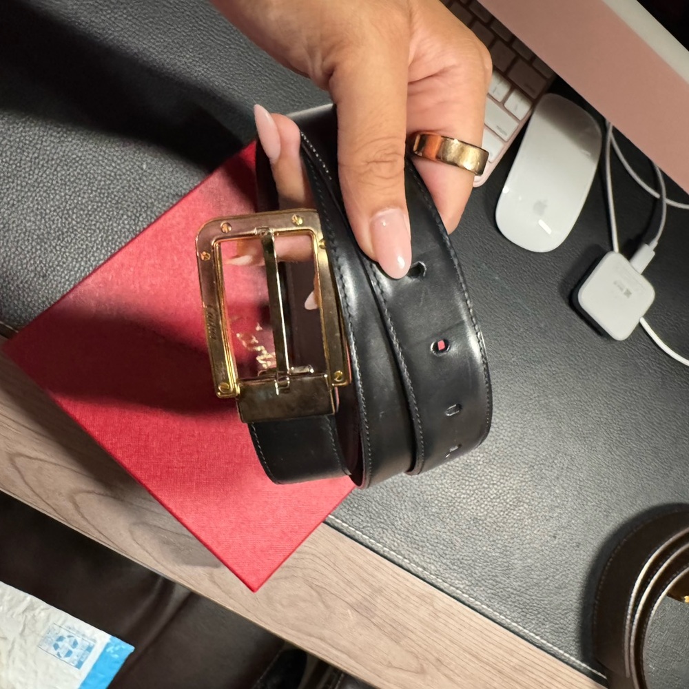 Cartier Black Belt with Gold Buckle